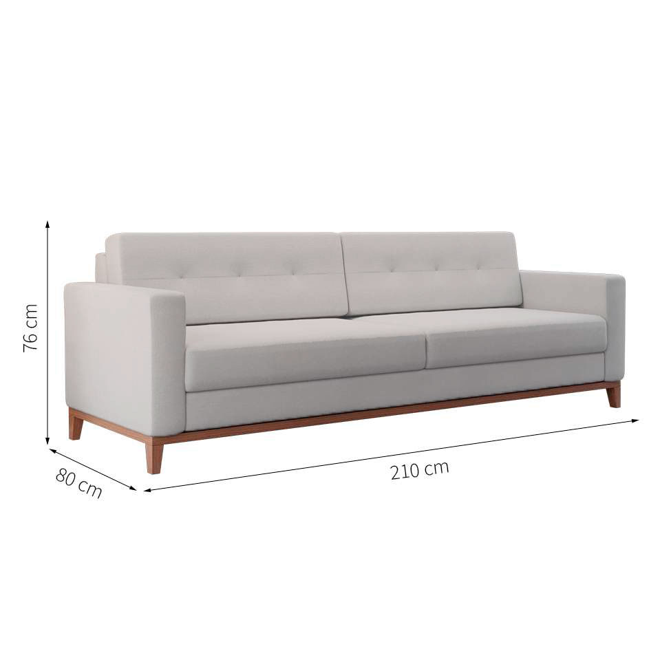 Sofá 3 Lugares Living Base de Madeira Linho Cotton Cru 210 cm