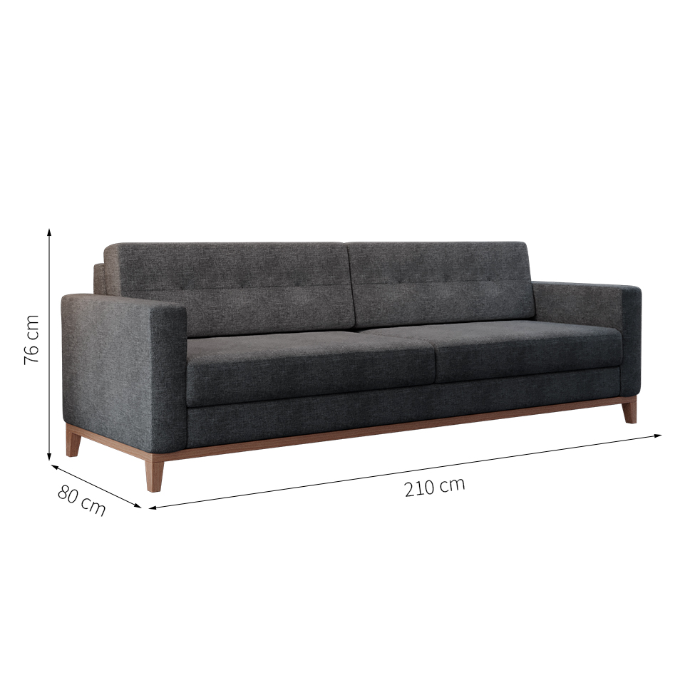 Sofá 3 Lugares Living Base de Madeira Linho Cotton Grafite 210cm