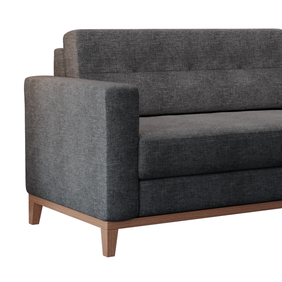 Sofá 3 Lugares Living Base de Madeira Linho Cotton Grafite 210cm
