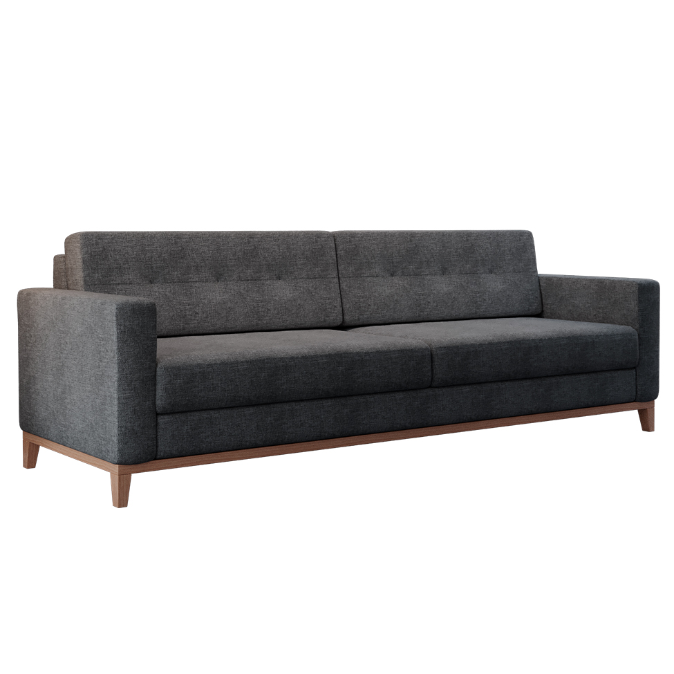 Sofá 3 Lugares Living Base de Madeira Linho Cotton Grafite 210cm