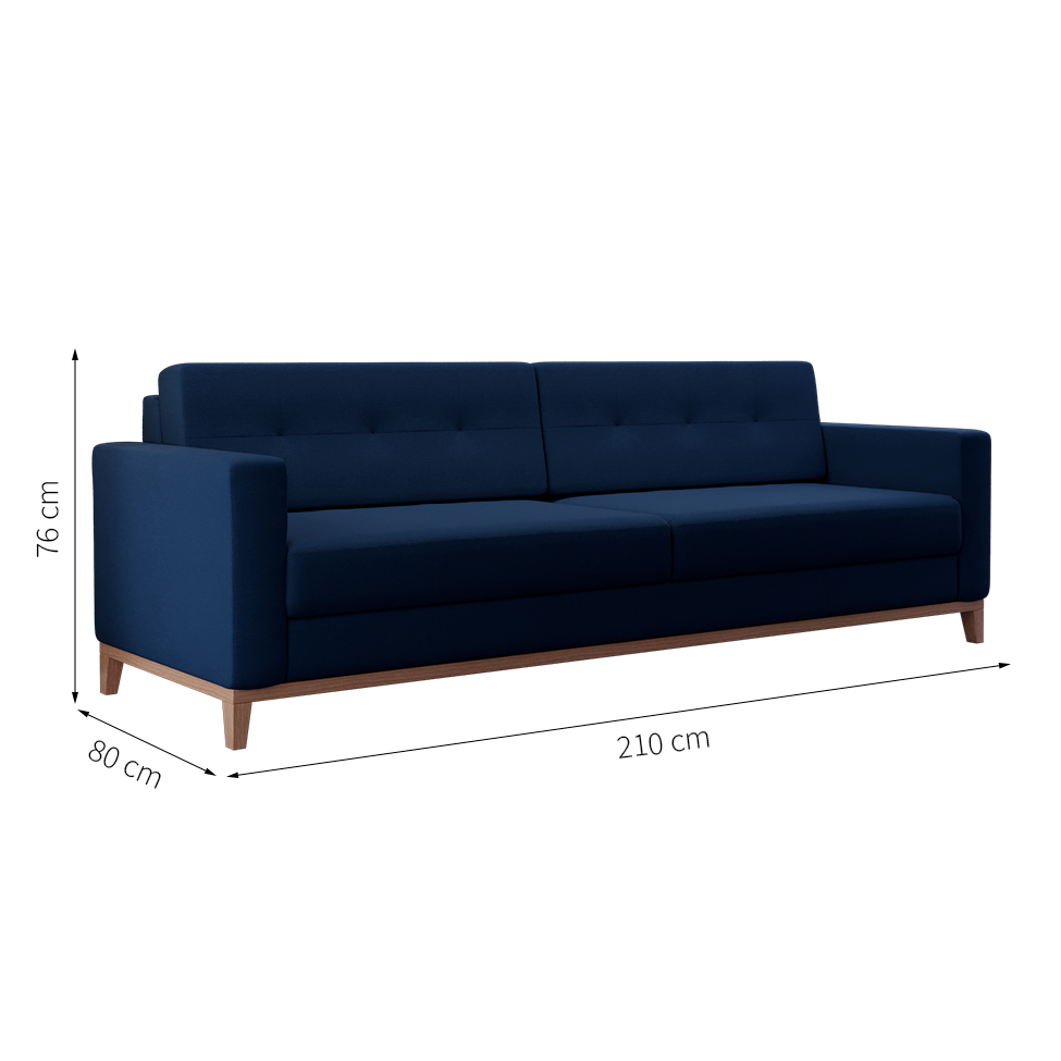 Sofá 3 Lugares Living Linho Cotton Azul Marinho 210 cm