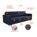 Sofá 3 Lugares Living Pé Palito Linho Cotton Azul Marinho 180 cm
