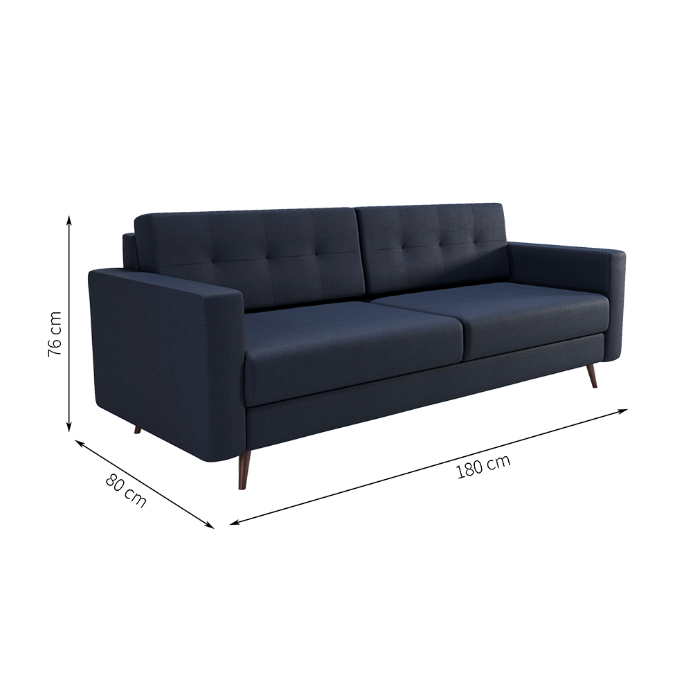 Sofá 3 Lugares Living Pé Palito Linho Cotton Azul Marinho 180 cm