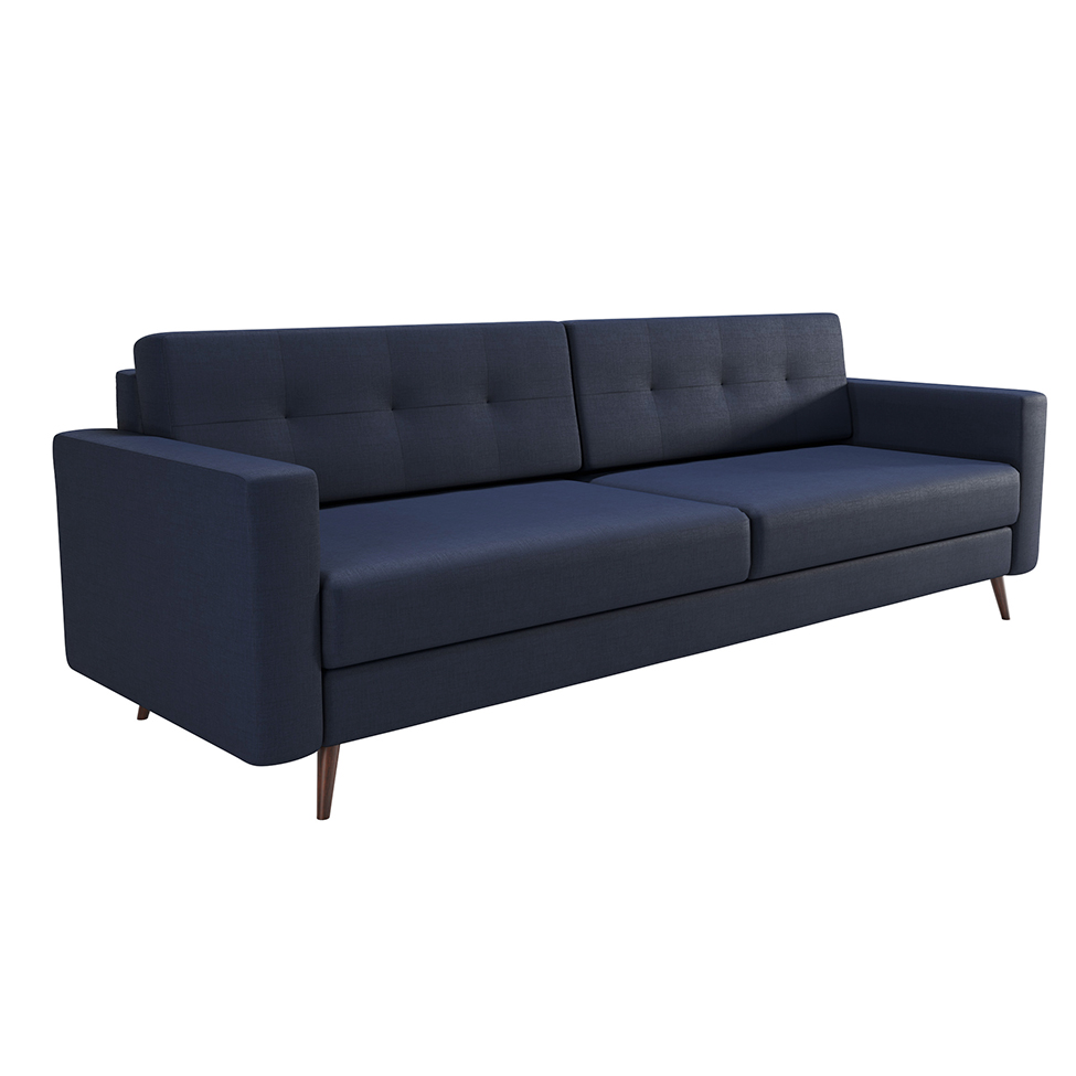 Sofá 3 Lugares Living Pé Palito Linho Cotton Azul Marinho 210 cm