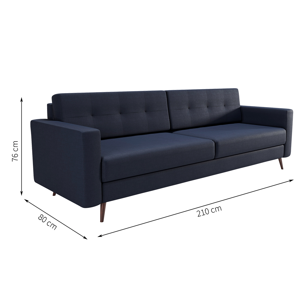 Sofá 3 Lugares Living Pé Palito Linho Cotton Azul Marinho 210 cm