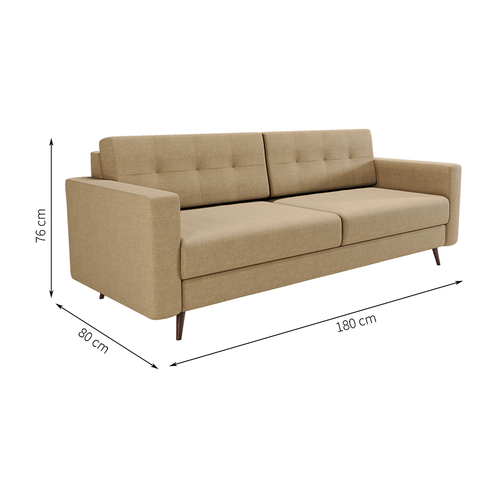 Sofá 3 Lugares Living Pé Palito Linho Cotton Bege 180 cm