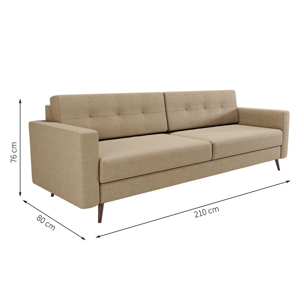 Sofá 3 Lugares Living Pé Palito Linho Cotton Bege 210 cm