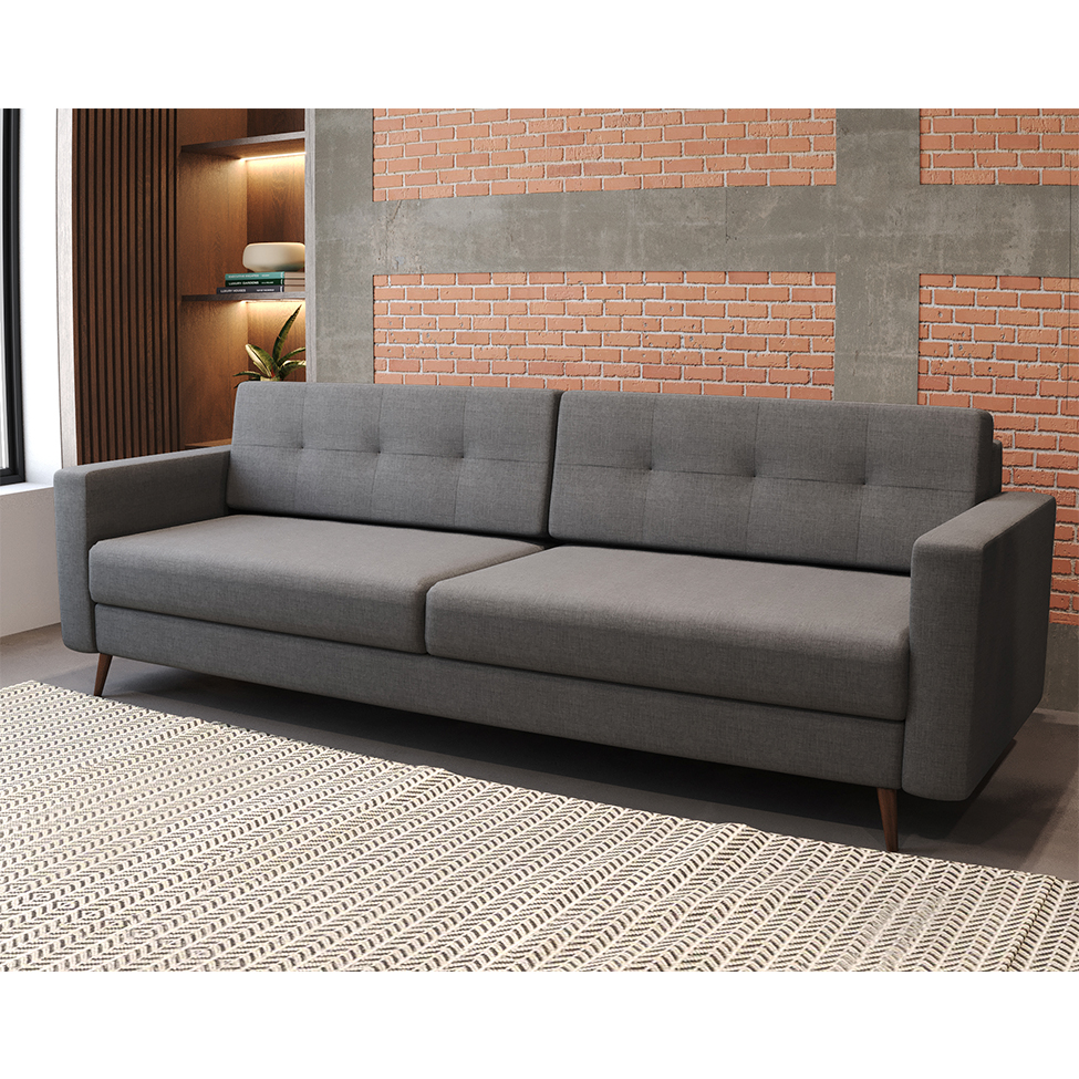 Sofá 3 Lugares Living Pé Palito Linho Cotton Cinza 210 cm