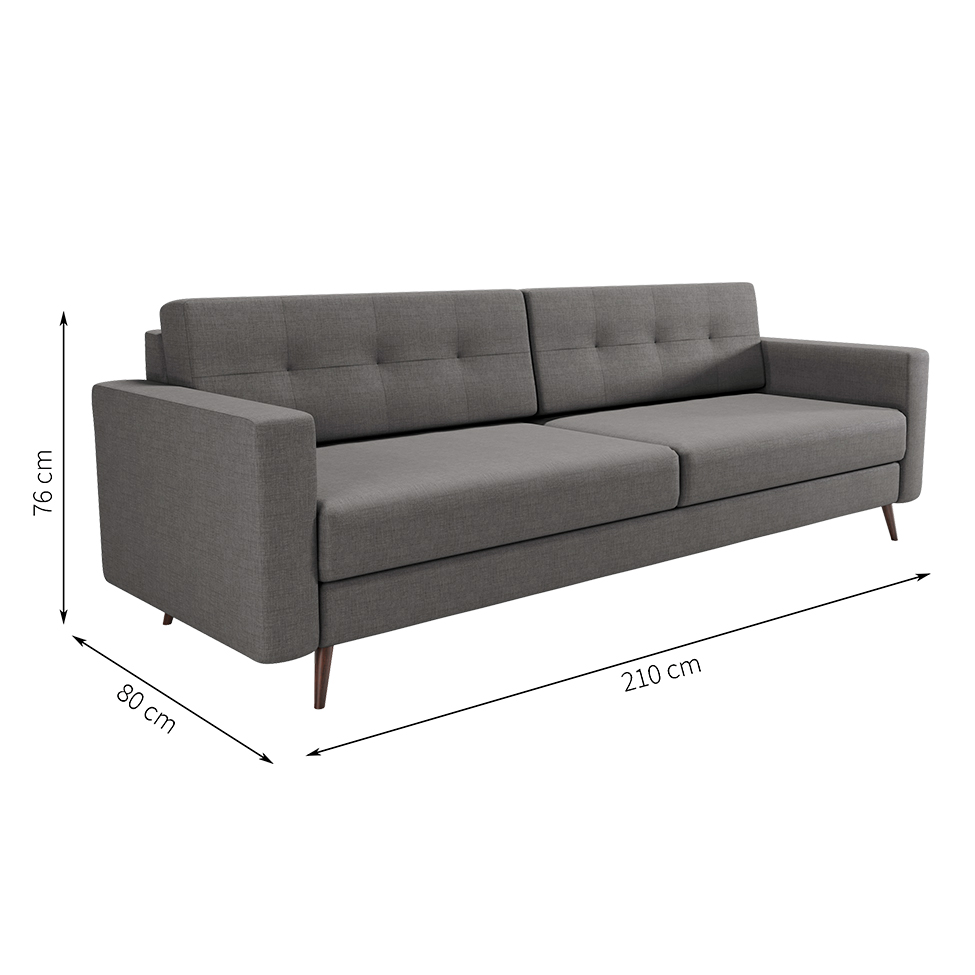 Sofá 3 Lugares Living Pé Palito Linho Cotton Cinza 210 cm