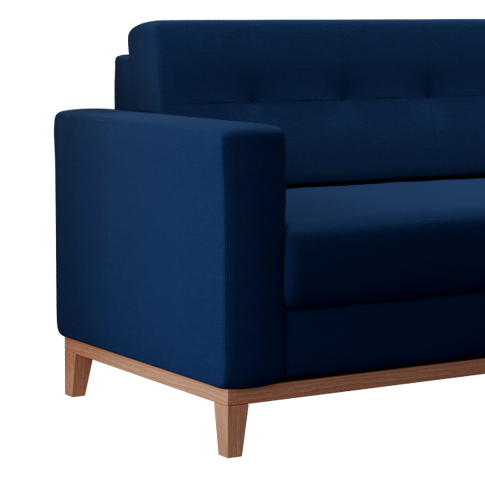 Sofá 3 Lugares Living Pés e Base em Madeira Linho Cotton Azul Marinho 180 cm
