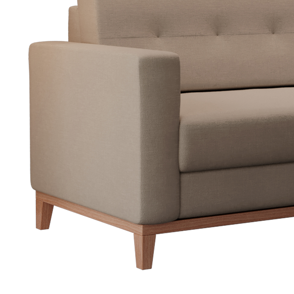 Sofá 3 Lugares Living Pés e Base em Madeira Linho Cotton Bege 180 cm