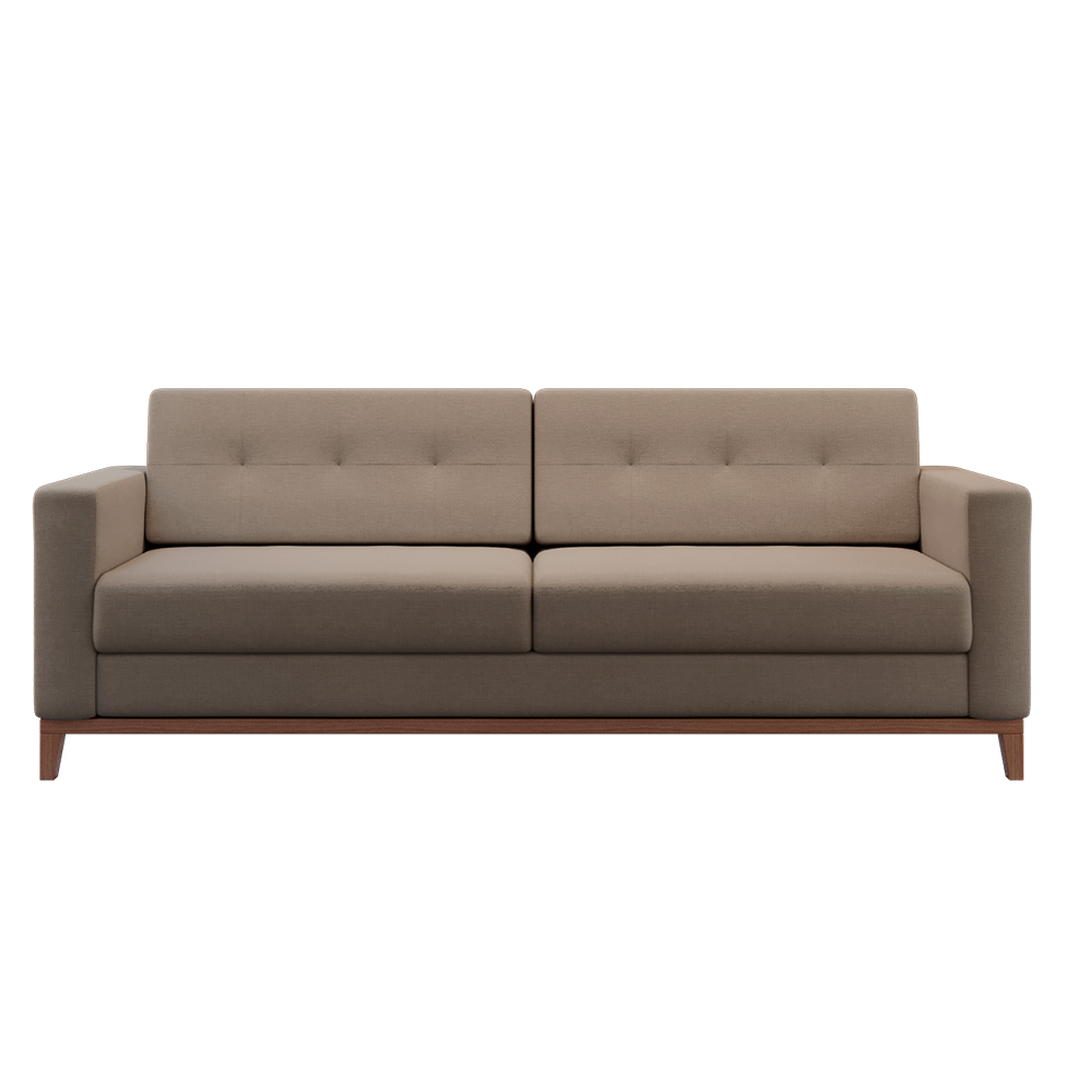 Sofá 3 Lugares Living Pés e Base em Madeira Linho Cotton Bege 180 cm