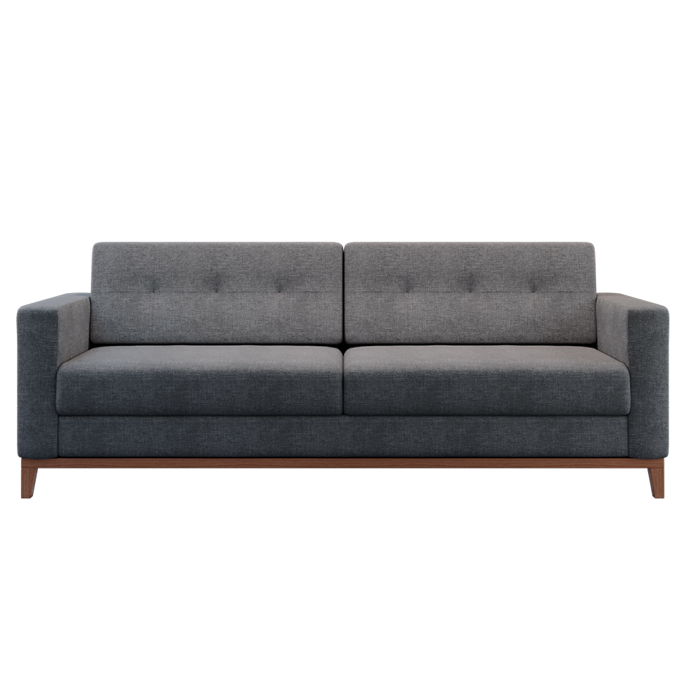 Sofá 3 Lugares Living Pés e Base em Madeira Linho Cotton Cinza 180 cm
