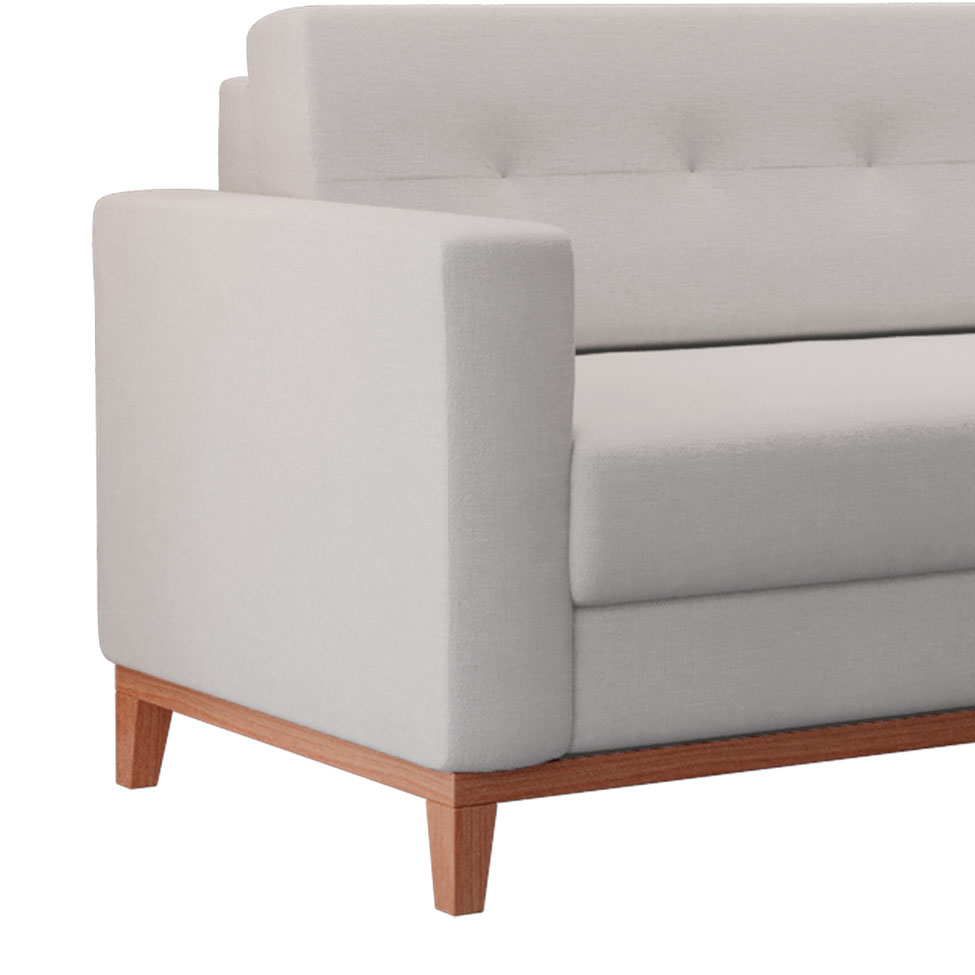 Sofá 3 Lugares Living Pés e Base em Madeira Linho Cotton Cru 180 cm