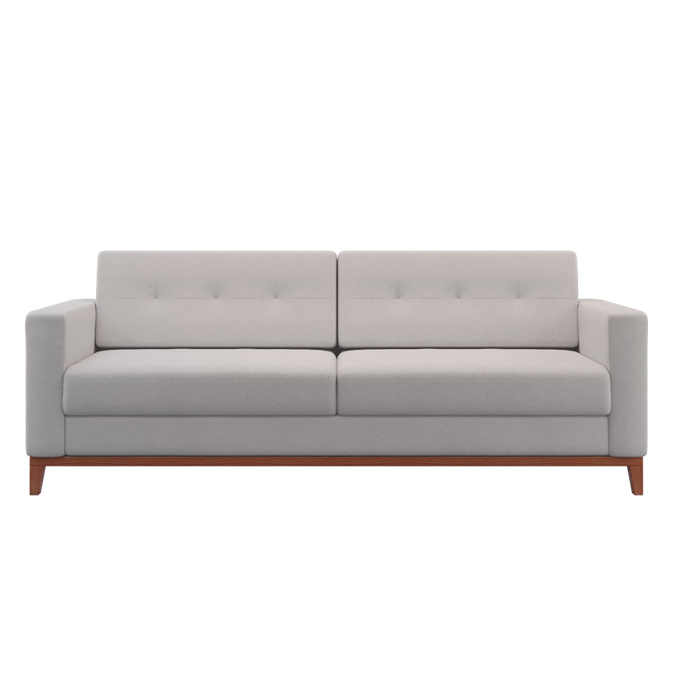 Sofá 3 Lugares Living Pés e Base em Madeira Linho Cotton Cru 180 cm