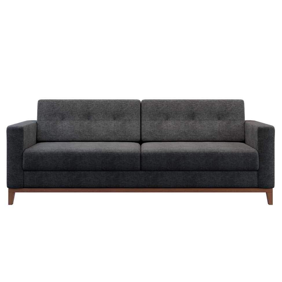 Sofá 3 Lugares Living Pés e Base em Madeira Linho Cotton Grafite 180 cm