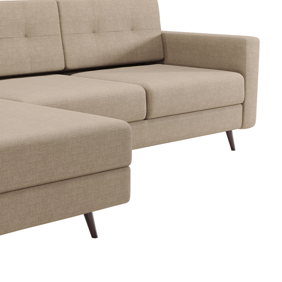 Sofá 3 Lugares Living com Chaise Esquerdo Pé Palito Linho Cotton Bege