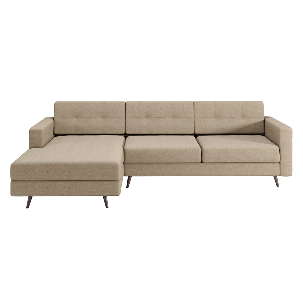 Sofá 3 Lugares Living com Chaise Esquerdo Pé Palito Linho Cotton Bege