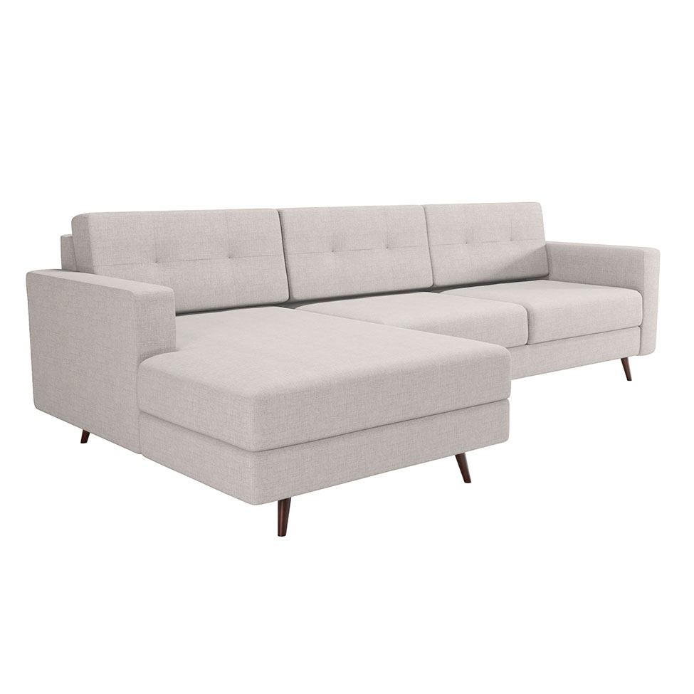 Sofá 3 Lugares Living com Chaise Esquerdo Pé Palito Linho Cotton Cru