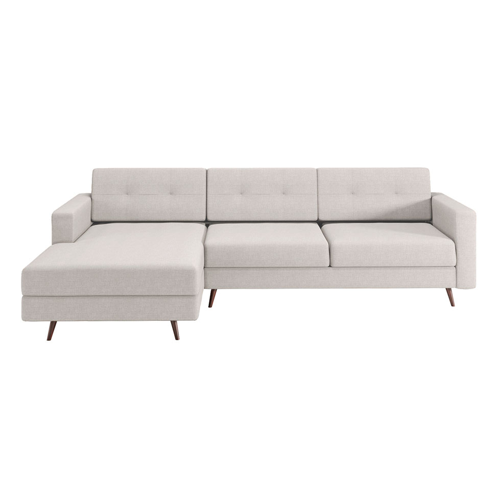 Sofá 3 Lugares Living com Chaise Esquerdo Pé Palito Linho Cotton Cru