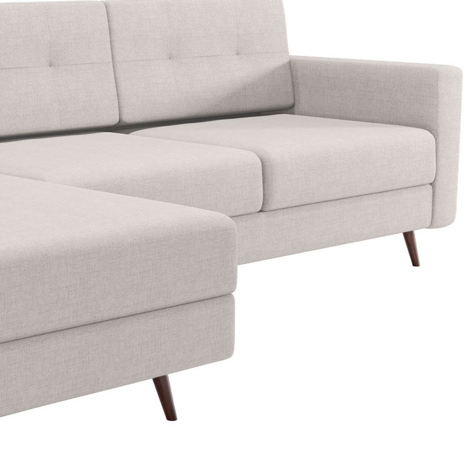 Sofá 3 Lugares Living com Chaise Esquerdo Pé Palito Linho Cotton Cru