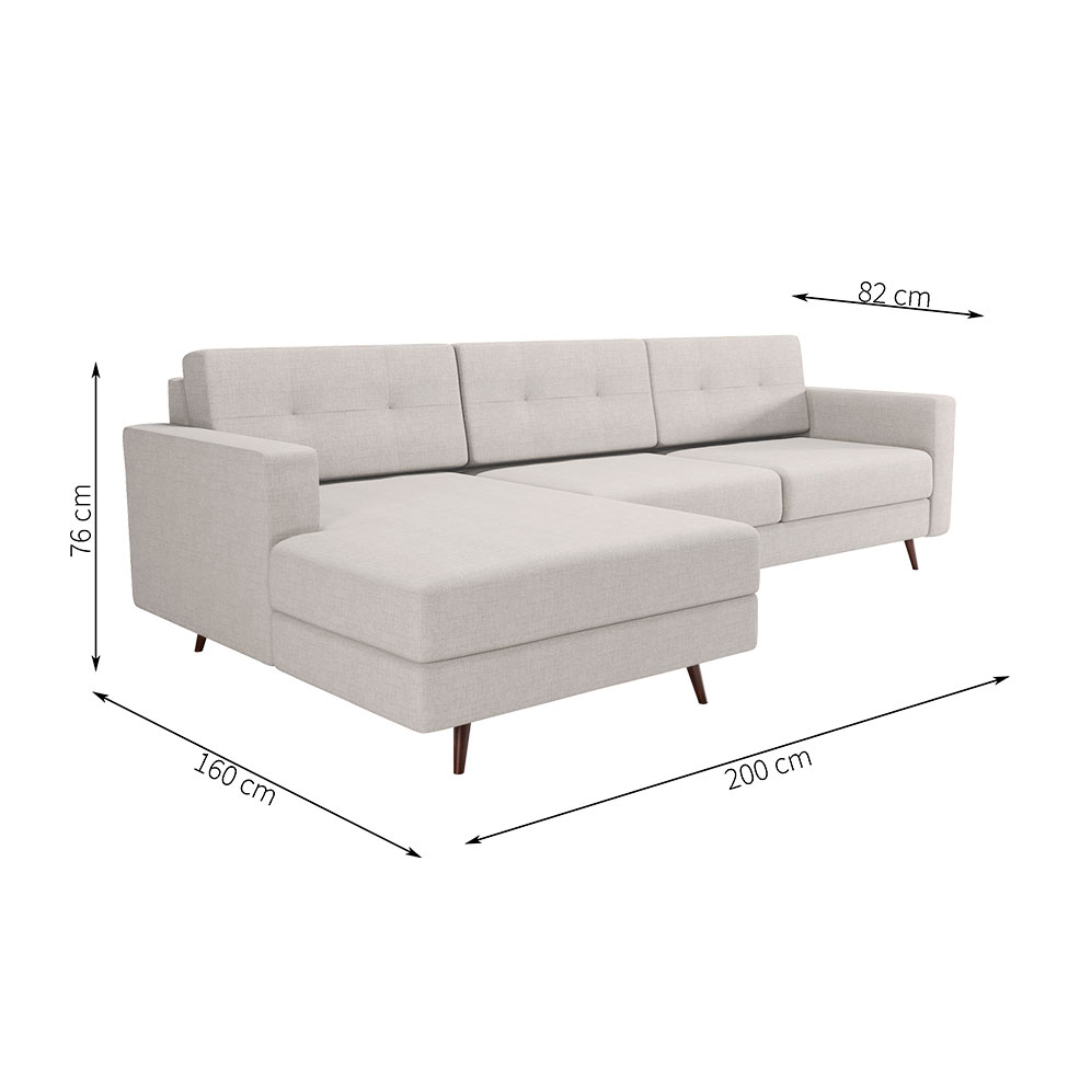 Sofá 3 Lugares Living com Chaise Esquerdo Pé Palito Linho Cotton Cru