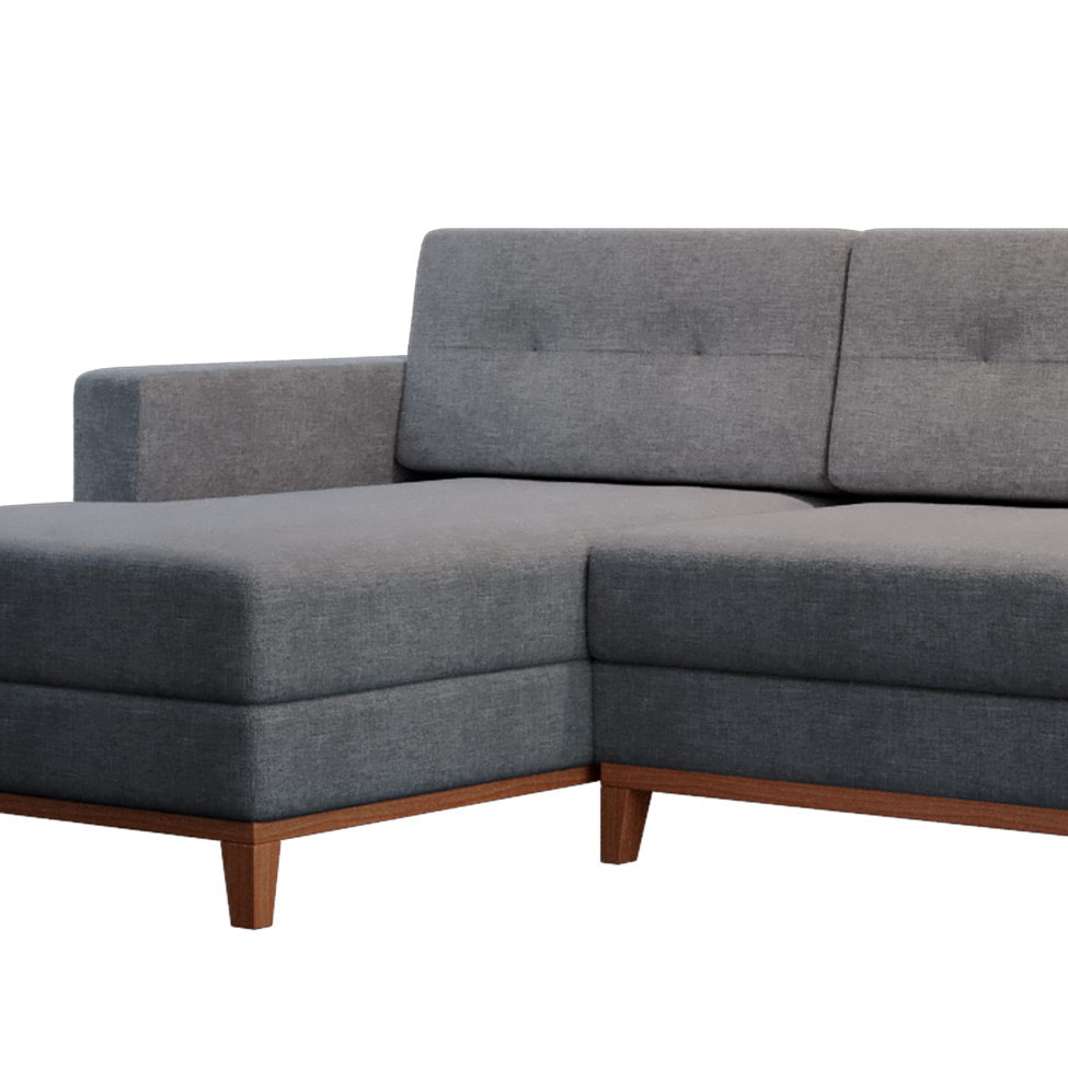 Sofá 3 Lugares Living com Chaise Esquerdo Pés e Base em Madeira Linho Cotton Cinza