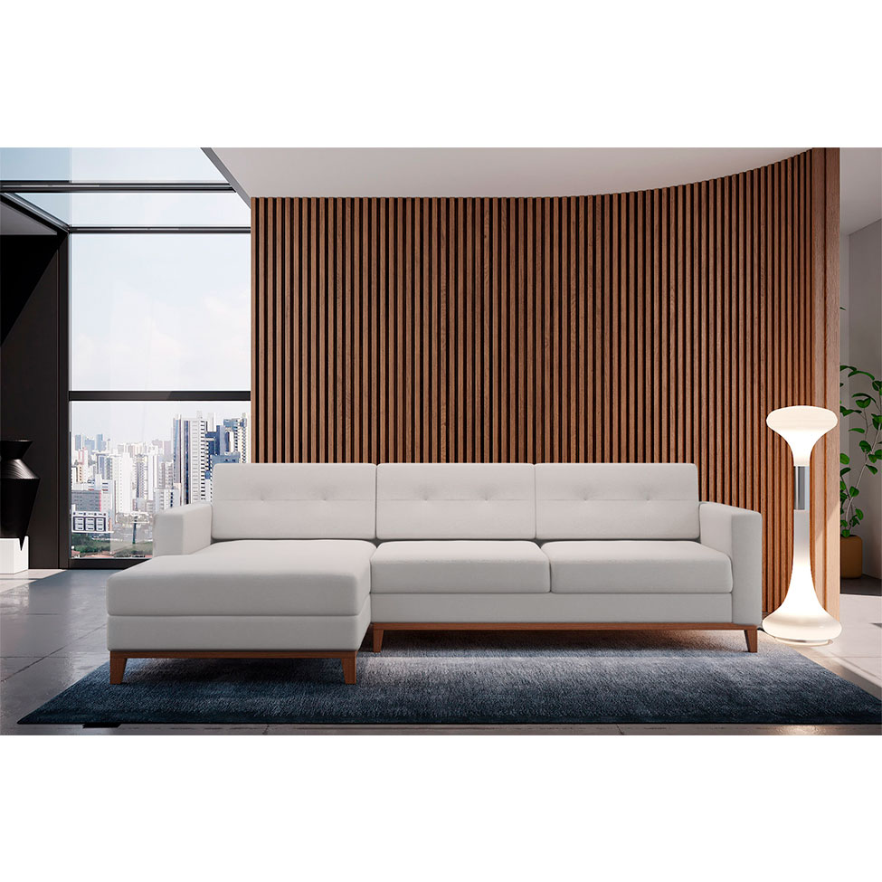 Sofá 3 Lugares Living com Chaise Esquerdo Pés e Base em Sofá 3 Lugares Living com Chaise Esquerdo Pés e Base em
