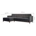 Sofá 3 Lugares Living com Chaise Esquerdo Pés e Base em Madeira Linho Cotton Grafite