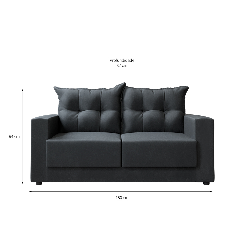 Sofá 3 Lugares Lubeck Suede Grafite 180 cm