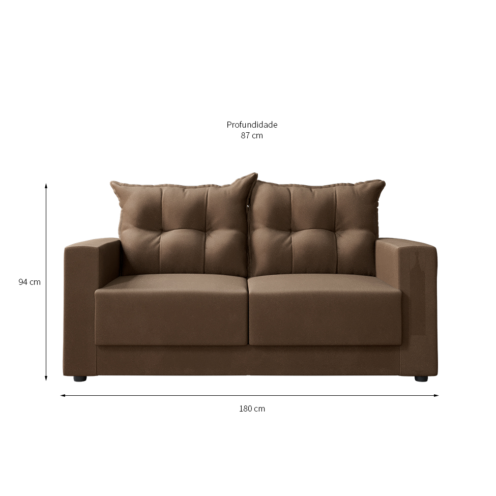 Sofá 3 Lugares Lubeck Suede Marrom 180 cm