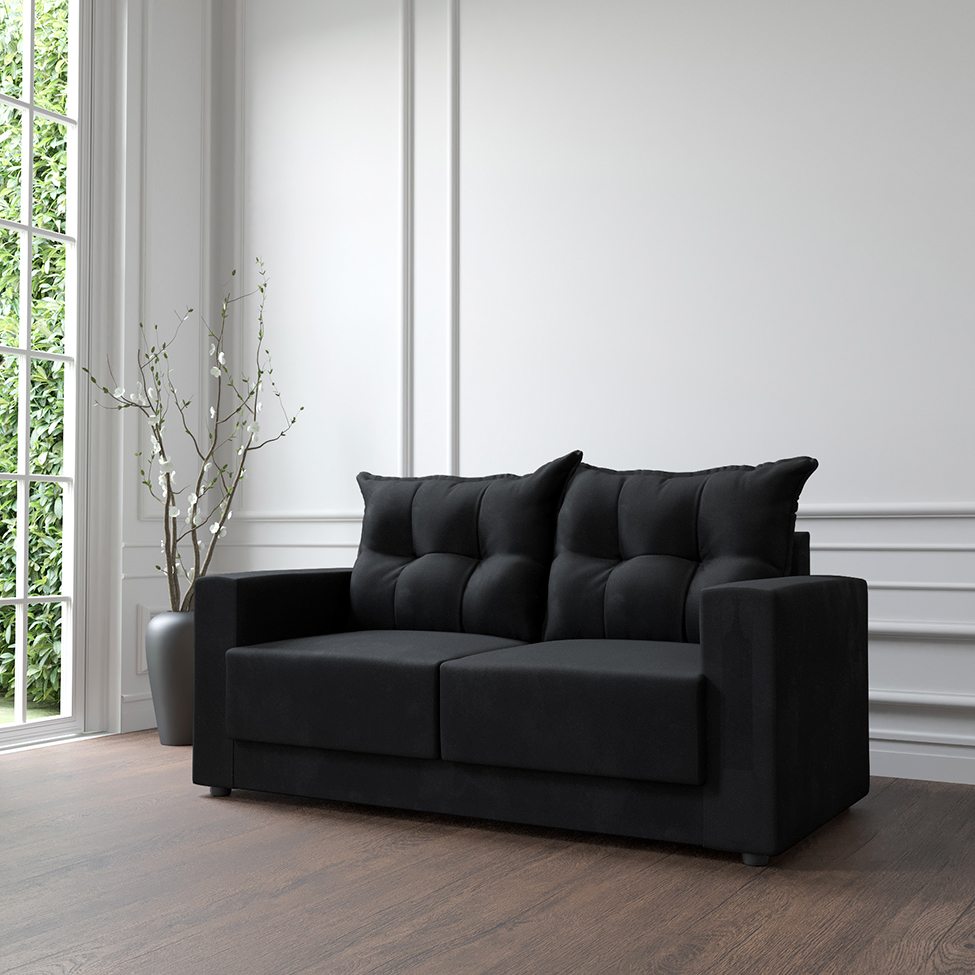 Sofá 3 Lugares Lubeck Suede Preto 180 cm