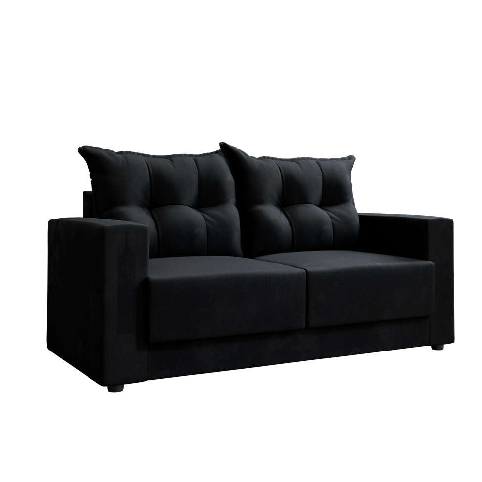 Sofá 3 Lugares Lubeck Suede Preto 180 cm