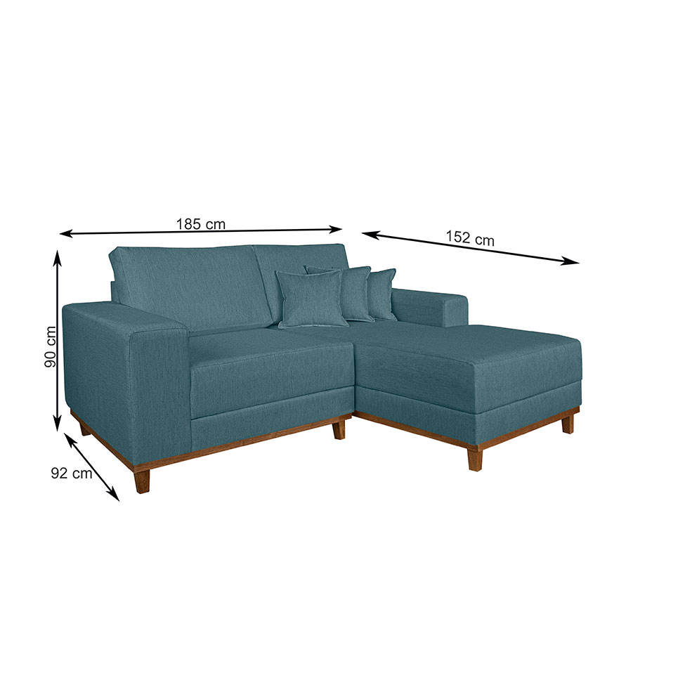 Sofá 3 Lugares Mônaco com Chaise Direito Linho Azul Claro