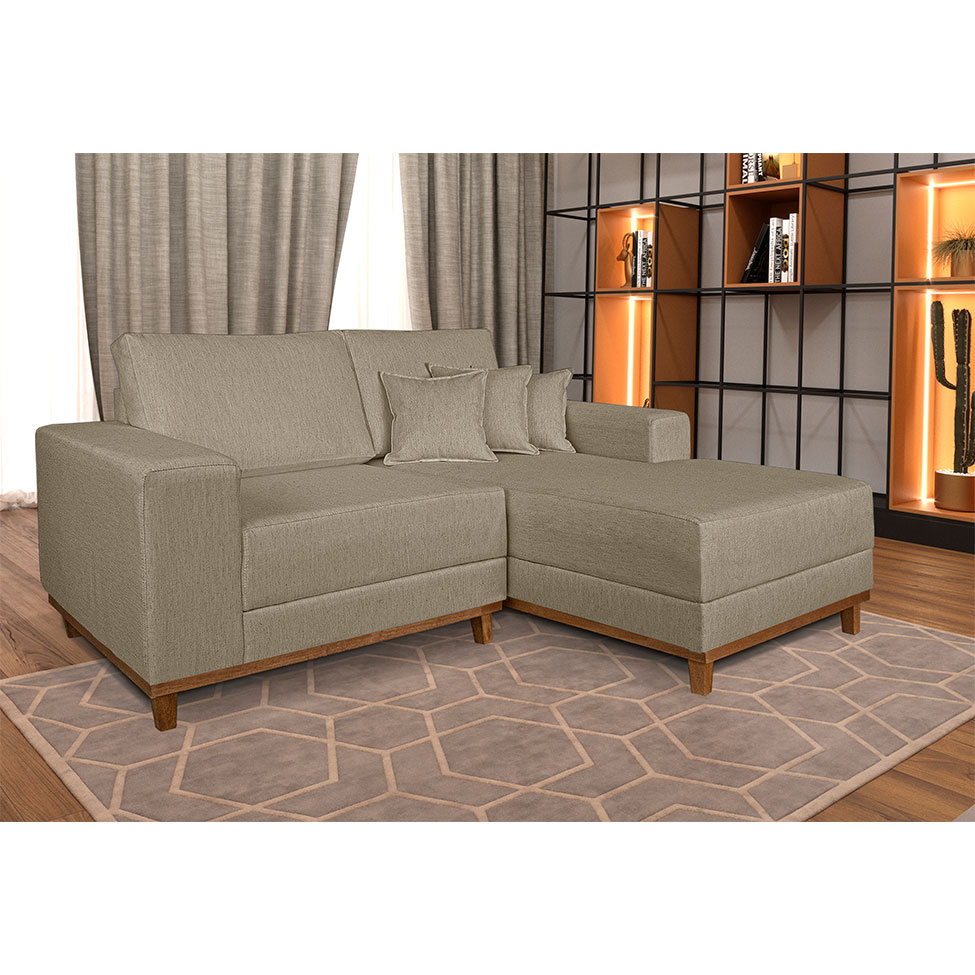 Sofá 3 Lugares Mônaco com Chaise Direito Linho Bege