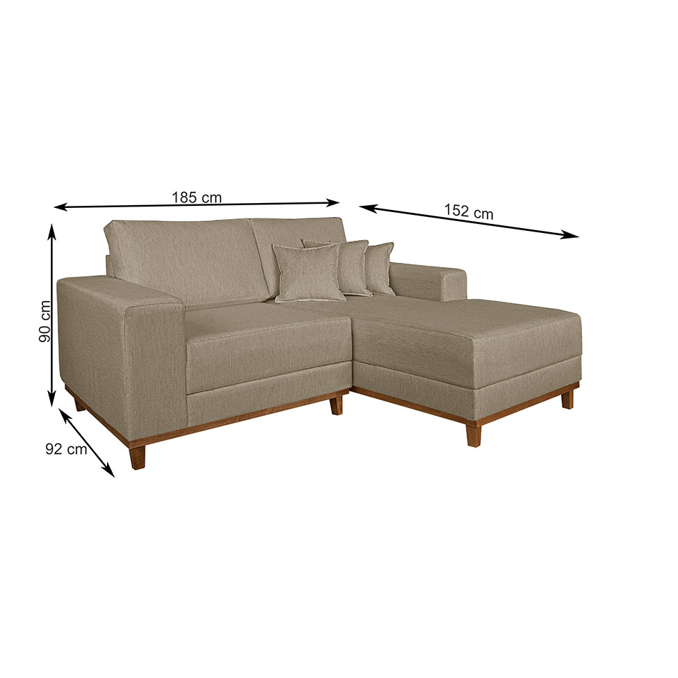 Sofá 3 Lugares Mônaco com Chaise Direito Linho Bege