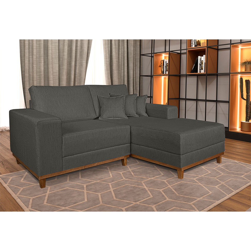 Sofá 3 Lugares Mônaco com Chaise Direto Linho Cinza