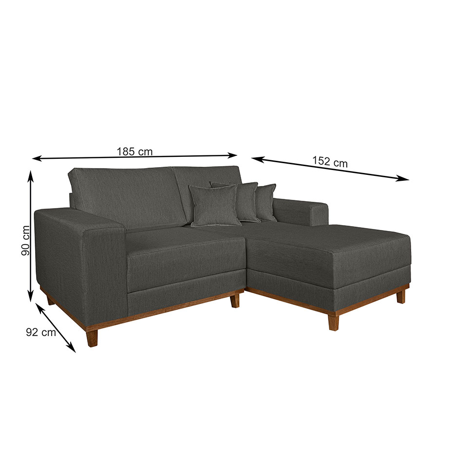 Sofá 3 Lugares Mônaco com Chaise Direto Linho Cinza