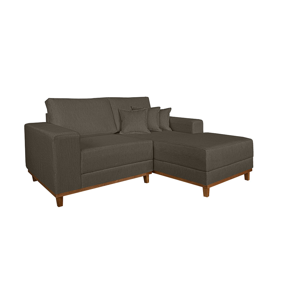 Sofá 3 Lugares Mônaco com Chaise Direto Linho Marrom Escuro