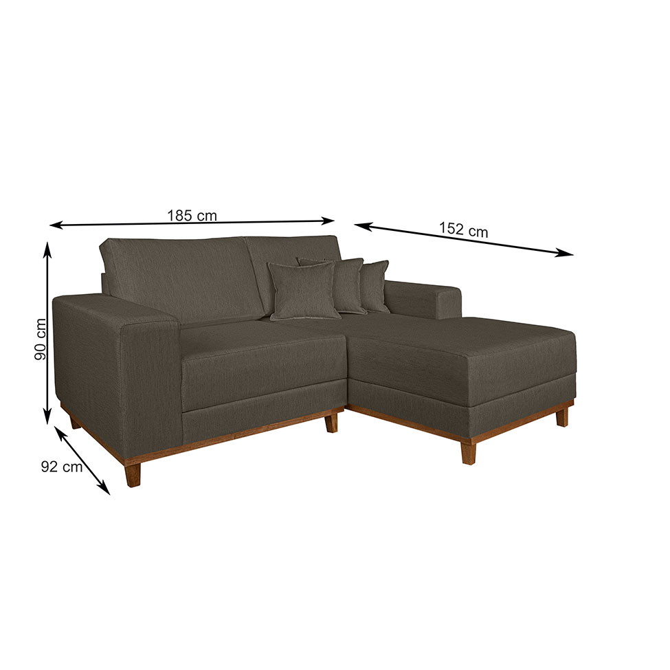 Sofá 3 Lugares Mônaco com Chaise Direto Linho Marrom Escuro