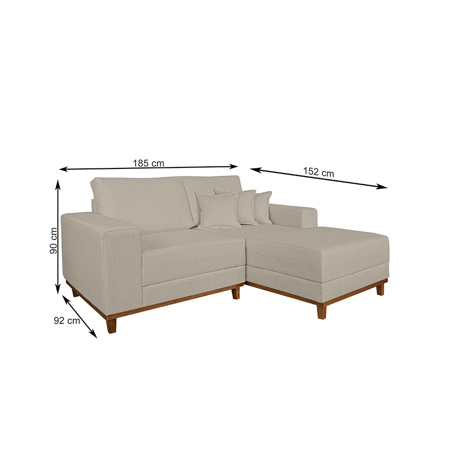 Sofá 3 Lugares Mônaco com Chaise Direto Linho Off White