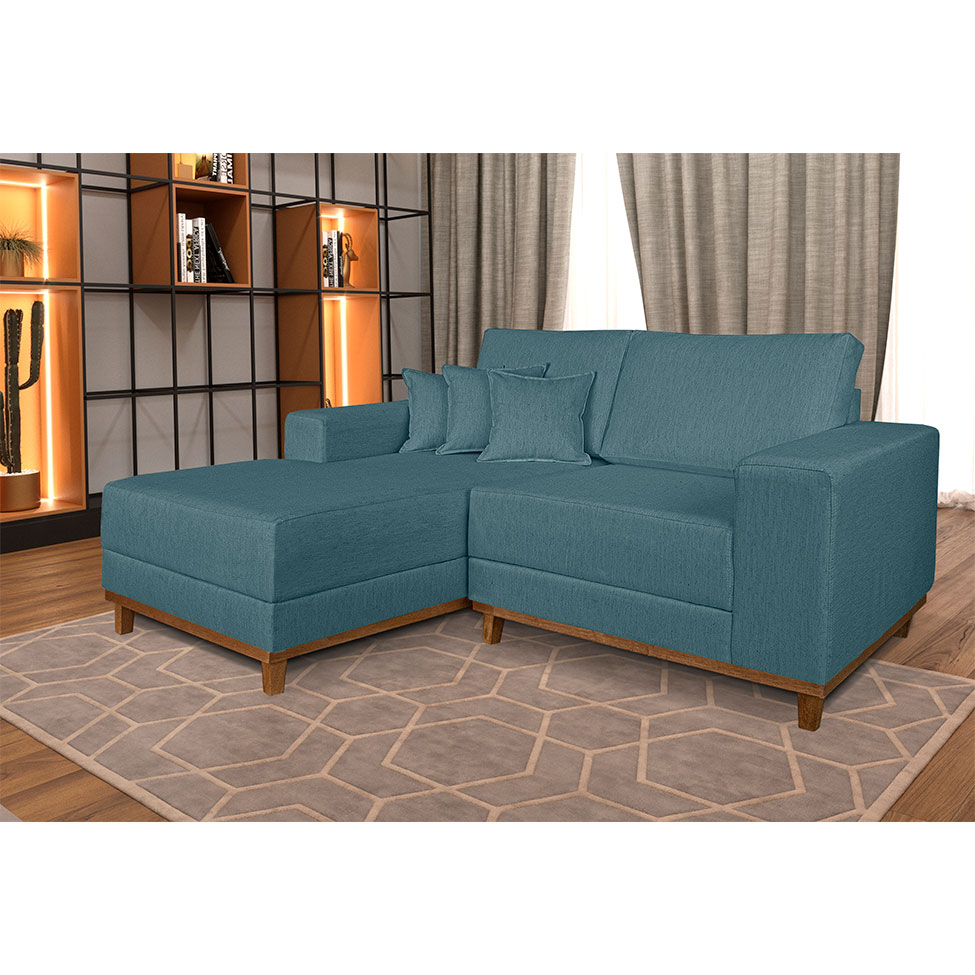 Sofá 3 Lugares Mônaco com Chaise Esquerdo Linho Azul Claro
