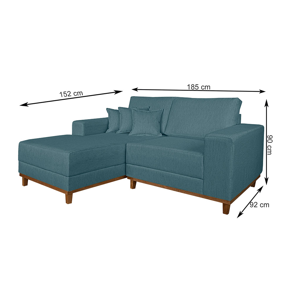 Sofá 3 Lugares Mônaco com Chaise Esquerdo Linho Azul Claro