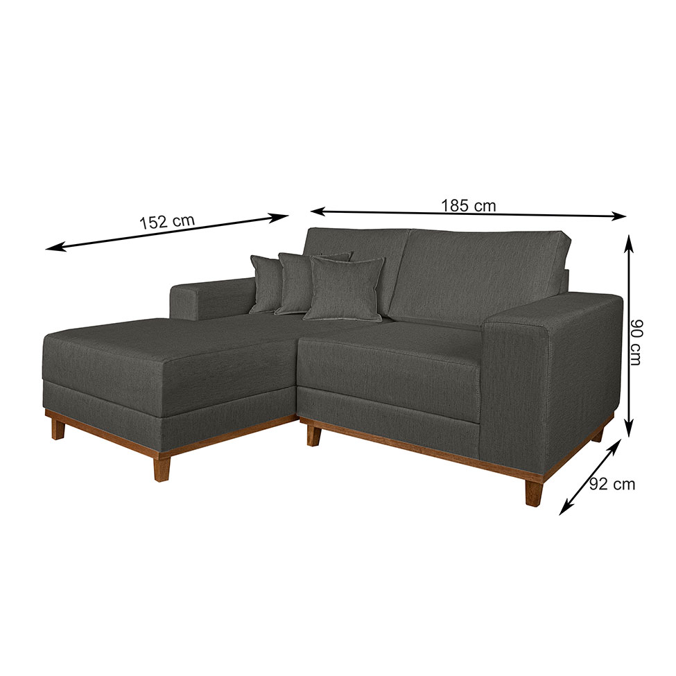 Sofá 3 Lugares Mônaco com Chaise Esquerdo Linho Cinza