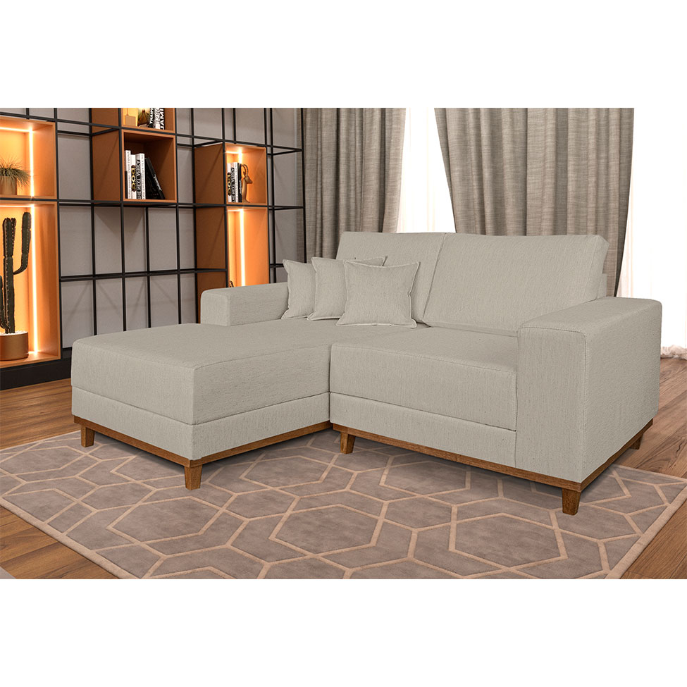 Sofá 3 Lugares Mônaco com Chaise Esquerdo Linho Off White