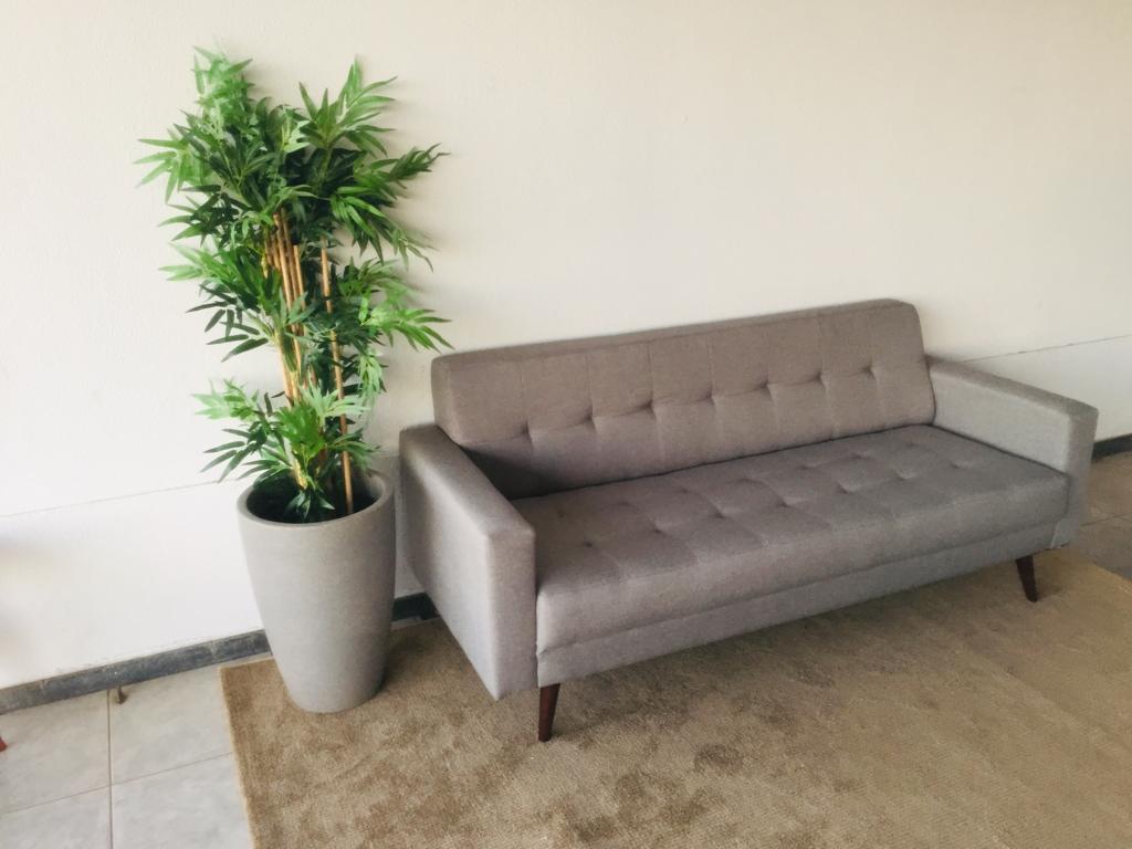 Sofá 3 Lugares Mariah Campinas Pé Palito Linho Cotton Cinza