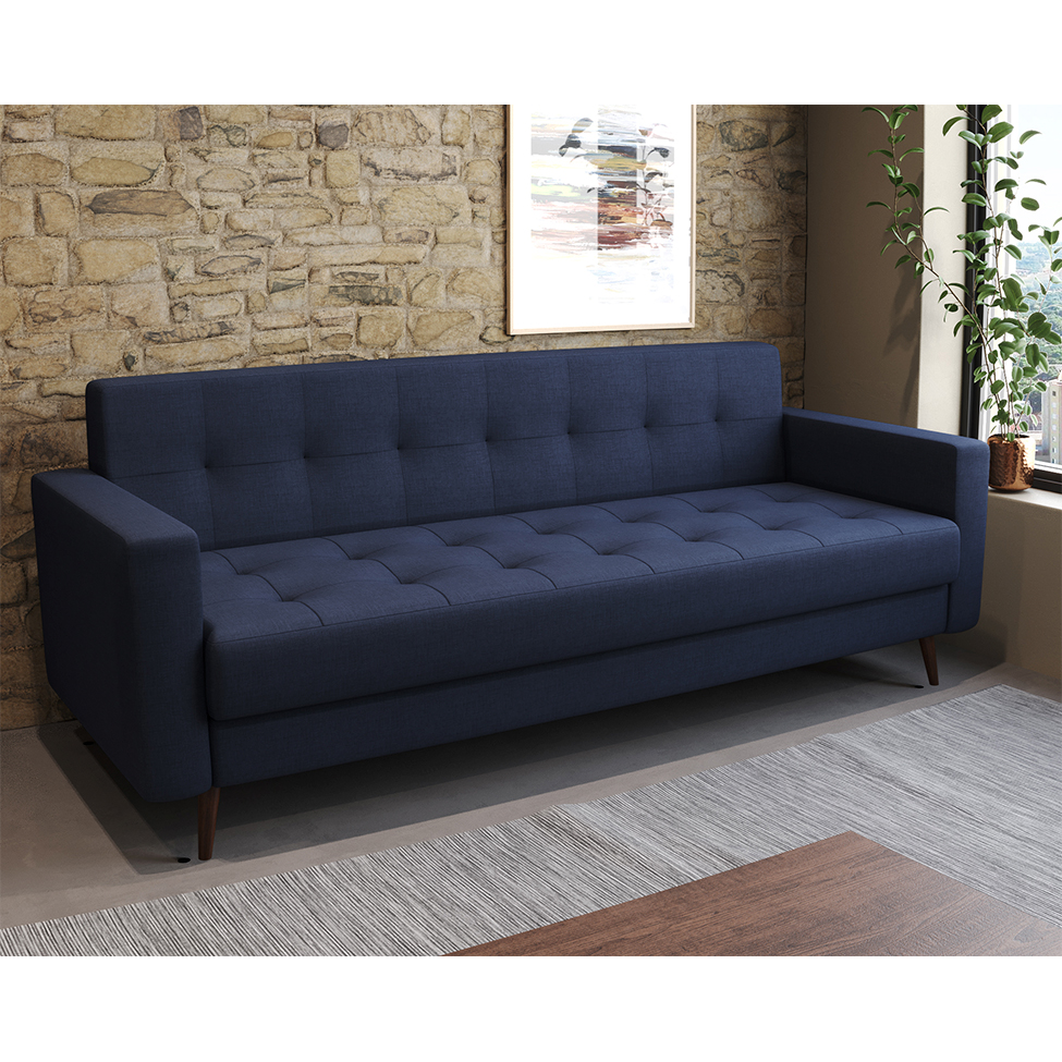 Sofá 3 Lugares Mariah Pé Palito Linho Cotton Azul Marinho
