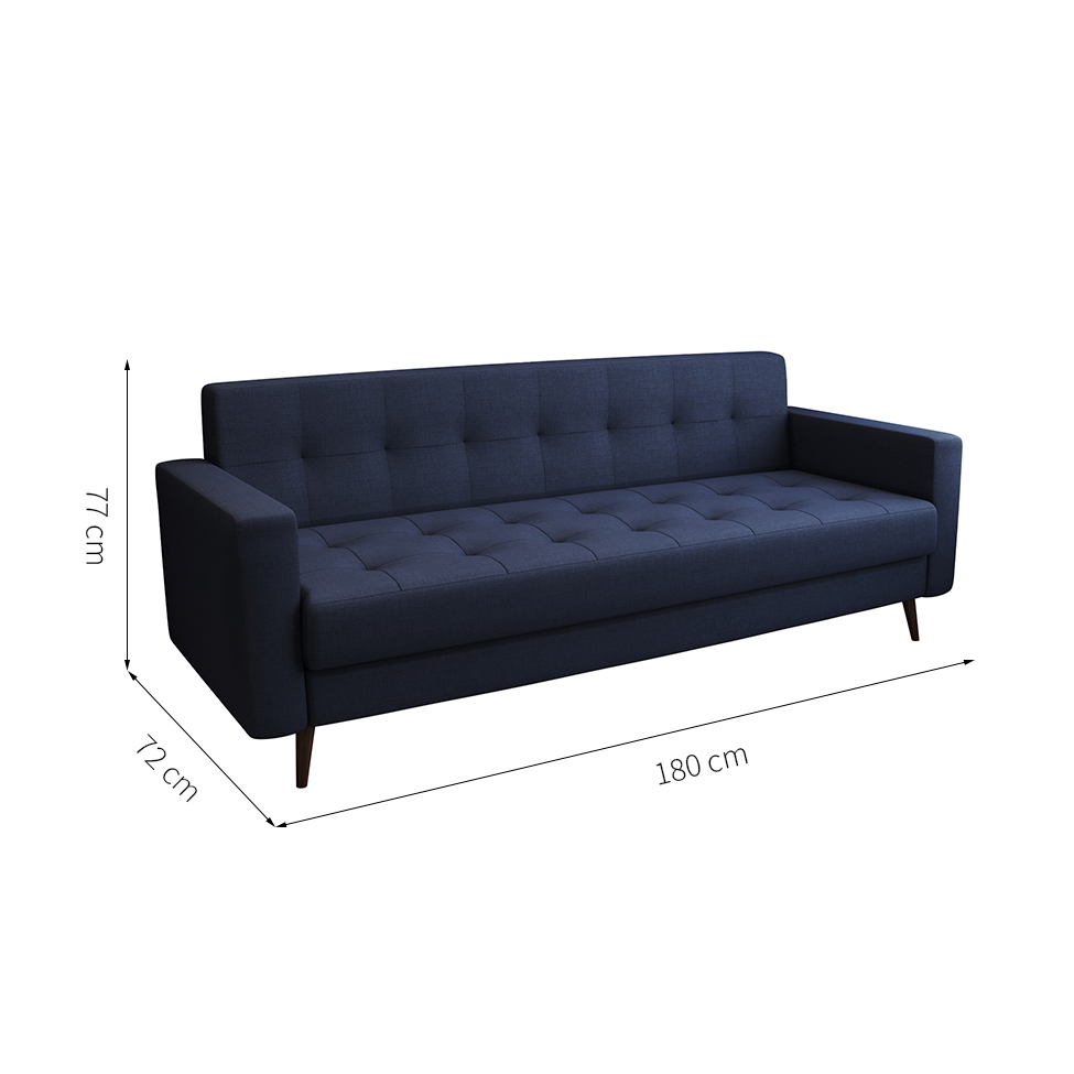 Sofá 3 Lugares Mariah Pé Palito Linho Cotton Azul Marinho