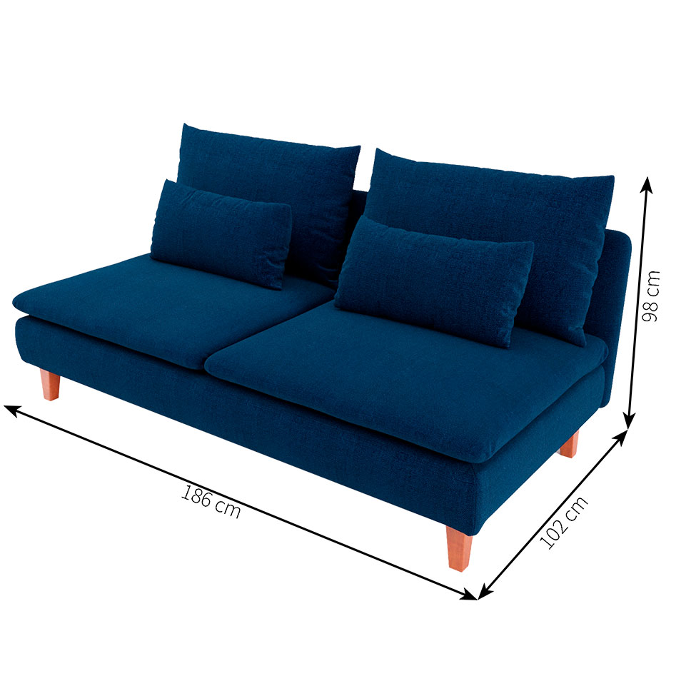 Sofá 3 Lugares Merkel Linho Azul Marinho