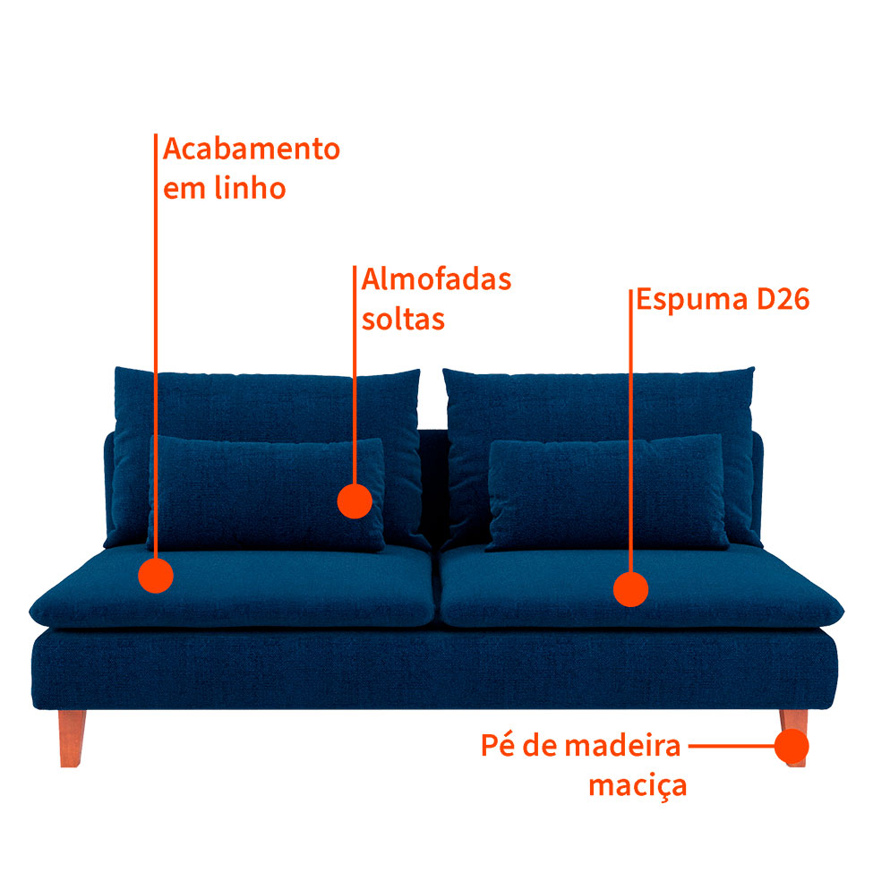 Sofá 3 Lugares Merkel Linho Azul Marinho